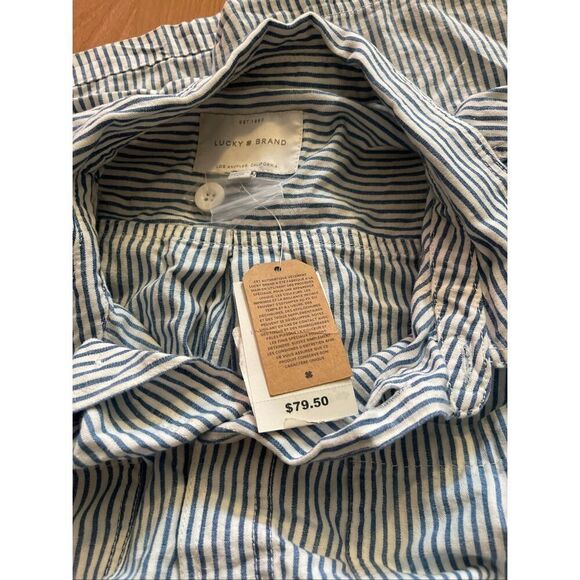 Lucky Brand NWT Lucky Brand Blue & White Linen Striped Tie Waist Dress Women’s S - Picture 2 of 6